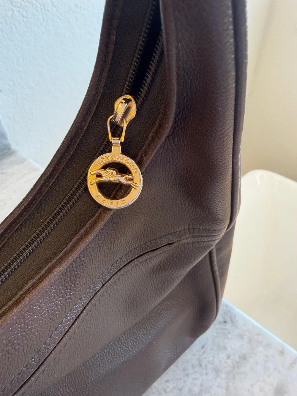 Longchamp Vintage Roseau Pebbled Leather Brown Hobo Purse - Picture 8 of 10